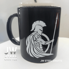 Load image into Gallery viewer, Spartan Warrior Mug | Black Ceramic Coffee Cup | JW SteelCrafts