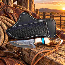 Load image into Gallery viewer, Handmade Copper Damascus Cowboy Knife with Stag Antler, Turquoise Handle &amp; Red Copper Bolsters