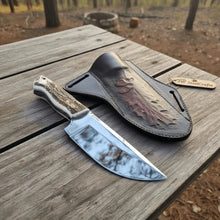 Load image into Gallery viewer, Stag Handle Hunting Knife – Stainless Steel or Damascus Blade | Leather Sheath | JW SteelCrafts