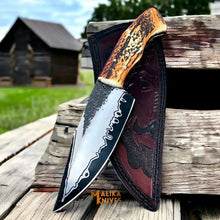 Load image into Gallery viewer, Stag Handle D2 Hunting Knife Full Tang