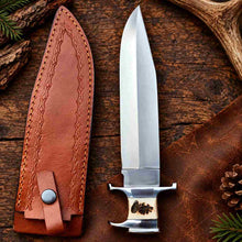 Load image into Gallery viewer, Handmade High-Grade Steel Hunting Knife with Stag Horn Handle and Leather Sheath