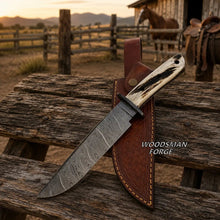 Load image into Gallery viewer, Damascus Bowie Knife – Stagborne with Genuine Stag Horn