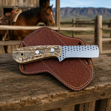 Load image into Gallery viewer, Stagrasp Rasp Steel Stag Horn Bull Cutter – Leather Sheath