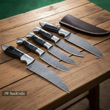Load image into Gallery viewer, Premium Damascus Steel Hunting Knife Set — Full Tang Bushcraft &amp; Field Knives with Sheath