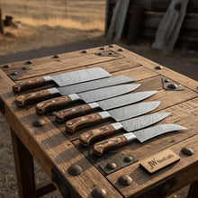 Load image into Gallery viewer, HANDMADE Damascus steel Blades kitchen knife chef knife 7 piece set