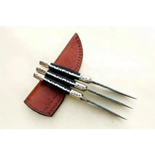 Load image into Gallery viewer, Damascus Hunting Knife Set Brass and Black Micarta Handle Fixed Blade Trio