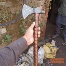 Load image into Gallery viewer, Damascus Pipe Tomahawk Hand Forged Viking Axe
