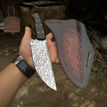 Load image into Gallery viewer, Hand-Forged Hammered Blade Knife | Walnut Grip &amp; Belt Sheath