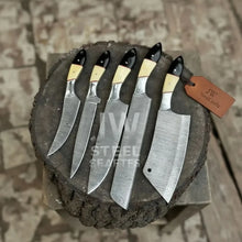 Load image into Gallery viewer, 5-Piece Damascus Chef Knife Set – Camel Bone and Black Micarta Handles