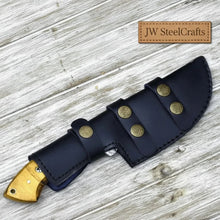 Load image into Gallery viewer, tracker knife Custom, 10", DAMASCUS KNIFE, Damascus steel knife, hunting, exotic Yellow Heart &amp; Walnut wood handle, leather sheath