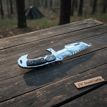 Load image into Gallery viewer, Tracker Knife Custom Handmade J2 Steel  Handle Sheep Horn &amp; Damascus Bolster 13"