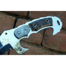Load image into Gallery viewer, Tracker Knife Custom Handmade J2 Steel  Handle Sheep Horn &amp; Damascus Bolster 13