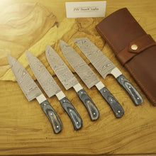 Load image into Gallery viewer, 5-Piece Damascus Japanese-Style Knife Set — Chef, Santoku, Utility, Nakiri, Paring Blades