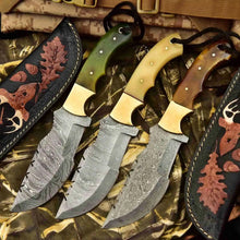 Load image into Gallery viewer, Damascus Steel Tracker Knife – Multiple Handle Colors | JW SteelCrafts