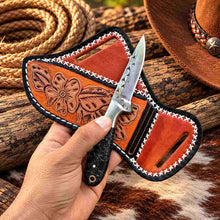 Load image into Gallery viewer, Handmade Horse Rasp Stainless Steel Cowboy Bull Cutter Knife with Turquoise Patterned Handle &amp; Leather Sheath – SH-DS/069