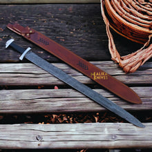 Load image into Gallery viewer, Ulfberht Damascus Viking Sword | Leather Sheath