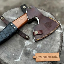Load image into Gallery viewer, Viking Axe with Leather Wrapped Handle &amp; Engraved Head – JW SteelCrafts