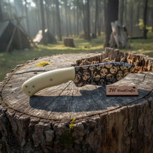 Load image into Gallery viewer, Damascus Skinner Knife White Resin Handle 7”