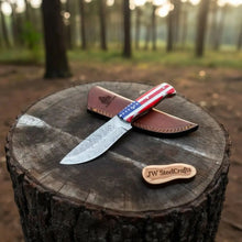 Load image into Gallery viewer, Damascus Steel USA Flag Outdoor Knife — Wave Pattern Blade, American Flag Resin Handle