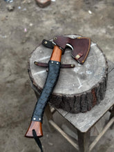 Load image into Gallery viewer, Viking Axe with Leather Wrapped Handle &amp; Engraved Head – JW SteelCrafts