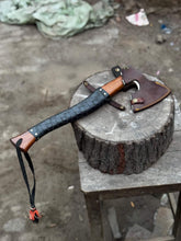 Load image into Gallery viewer, Viking Axe with Leather Wrapped Handle &amp; Engraved Head – JW SteelCrafts