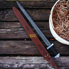 Load image into Gallery viewer, Ulfberht Damascus Viking Sword | Leather Sheath