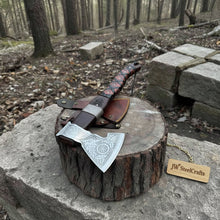 Load image into Gallery viewer, Viking Bearded Axe with Norse Engraved Blade and Leather Sheath