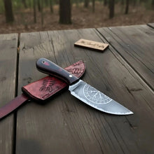 Load image into Gallery viewer, Skinner Knife Viking Rune Etched Blade Full Tang Hunting Knife