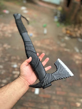 Load image into Gallery viewer, Viking-Style Hand-Carved Battle Axe | Blackened Wood Handle &amp; Leather Sheath