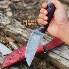 Load image into Gallery viewer, Viking Hunting Knife D2 Steel Vegvisir Engraved