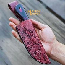 Load image into Gallery viewer, Viking Hunting Knife D2 Steel Vegvisir Engraved