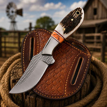 Load image into Gallery viewer, Western Belt Knife D2 Rasp Steel Stag Horn Handle