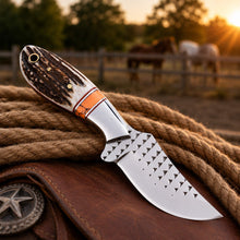 Load image into Gallery viewer, Western Belt Knife D2 Rasp Steel Stag Horn Handle