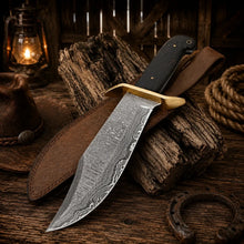 Load image into Gallery viewer, Western Cowboy Bowie Knife – Damascus Steel Wenge Wood Handle