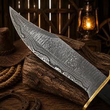 Load image into Gallery viewer, Western Cowboy Bowie Knife – Damascus Steel Wenge Wood Handle