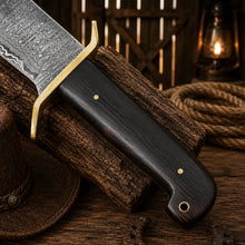 Load image into Gallery viewer, Western Cowboy Bowie Knife – Damascus Steel Wenge Wood Handle