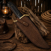 Load image into Gallery viewer, Western Cowboy Bowie Knife – Damascus Steel Wenge Wood Handle