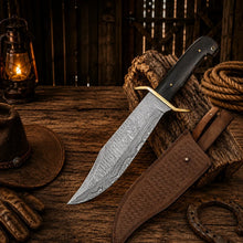 Load image into Gallery viewer, Western Cowboy Bowie Knife – Damascus Steel Wenge Wood Handle