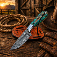 Load image into Gallery viewer, Pinecone Cowboy Working Knife – Damascus Steel 3.5" Blade