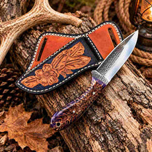 Load image into Gallery viewer, Handmade Horse Rasp Cowboy Skinner Knife with Pinecone Resin Handle &amp; Cross-Draw Leather Sheath