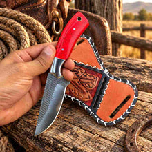 Load image into Gallery viewer, Handmade Horse Rasp Cowboy Skinner with Red Stone Handle &amp; Cross-Draw Sheath