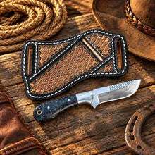 Load image into Gallery viewer, Handmade Horse Rasp Stainless Steel Cowboy Bull Cutter Knife with Orange Stone Handle &amp; Leather Sheath – SH-DS/077