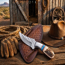 Load image into Gallery viewer, Western Ranch Knife – 3.5” Rasp Blade Antler Handle &amp; Pancake Leather Sheath