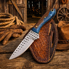 Load image into Gallery viewer, Western Rasp Steel Knife &amp; Belt Sheath – 3.75” Blade, Epoxy Resin &amp; Wenge Wood Handle