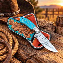 Load image into Gallery viewer, Custom Handmade Horse Rasp Stainless Steel 8-Inch Western Cowboy Skinner Knife with Stone Handle &amp; Leather Sheath