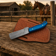 Load image into Gallery viewer, Westmere Damascus Cowboy Bull Cutter Knife – Pakkawood Handle &amp; Leather Sheath