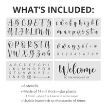 Load image into Gallery viewer, Wedding Stencils Set - Script Numbers, Letters, Symbols