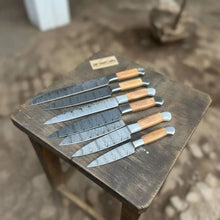 Load image into Gallery viewer, 7-Piece Handmade Damascus Chef Knife Set with Wood Handles (Professional Kitchen Set)