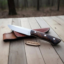 Load image into Gallery viewer, Drop Point Hunting Knife Stainless Steel Blade Rosewood Handle Fixed Blade Field Knife with Leather Sheath