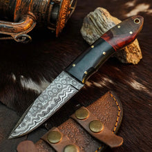 Load image into Gallery viewer, 7.8" Handmade Damascus Skinner Knife – Full Tang Resin Handle &amp; Sheath